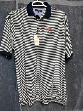 Tommy Hilfiger Navy and White Striped Polo Shirt